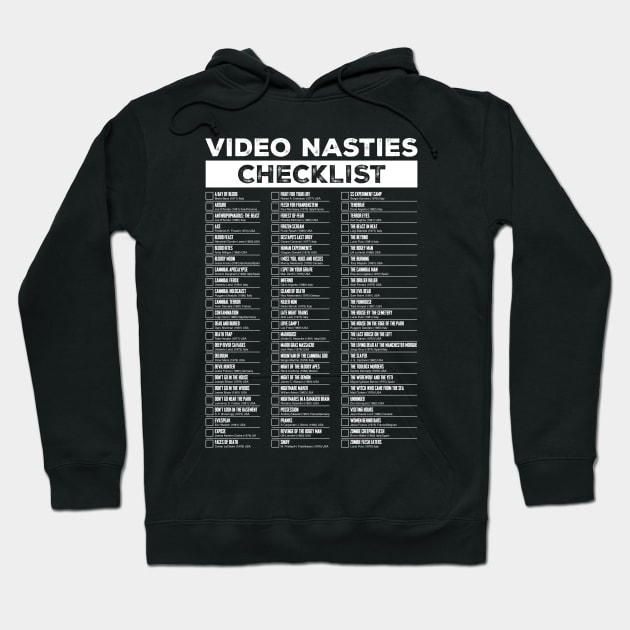 Video Nasties checklist – All-white version Hoodie by andrew_kelly_uk@yahoo.co.uk